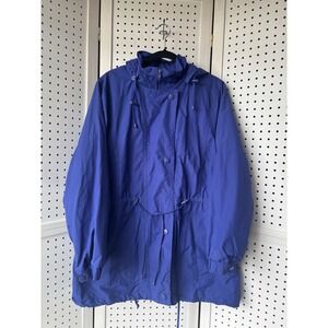 Woman Within Lg 18/20 Blue Anorak Fleece Lined Jacket Hood Light Mid Weight